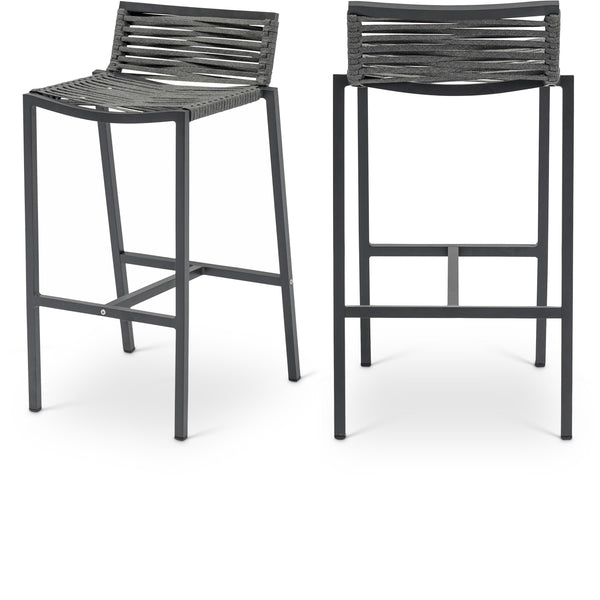 Meridian Maldives Grey Rope Fabric Outdoor Patio Barstool IMAGE 1