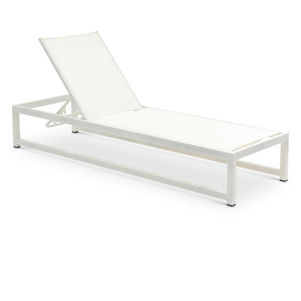 Meridian Maldives Cream Mesh Water Resistant Fabric Outdoor Patio Adjustable Sun Chaise Lounge Chair IMAGE 1