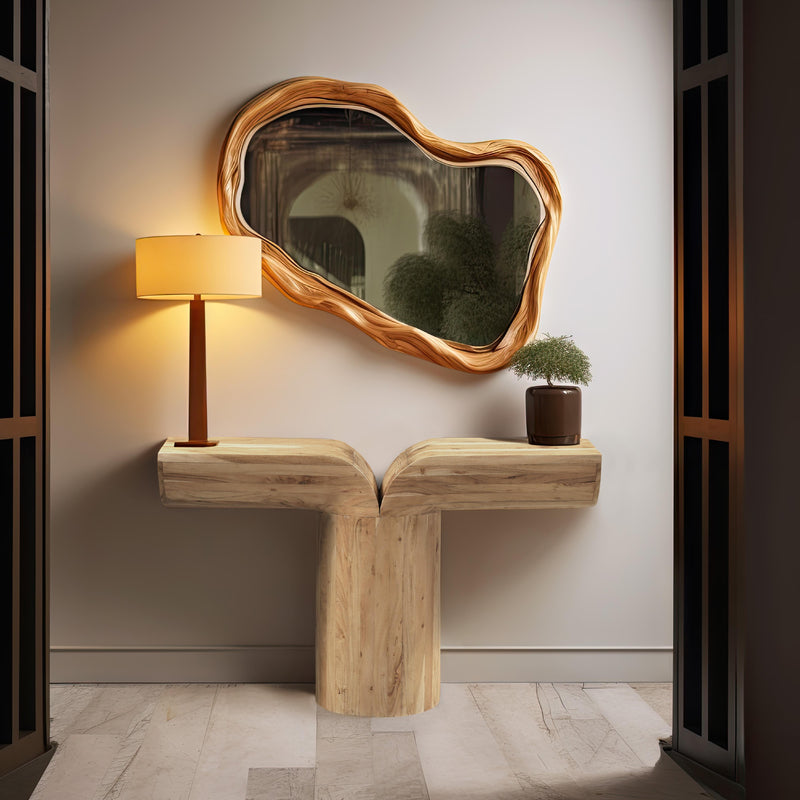 Meridian Tee Oak Console Table IMAGE 2