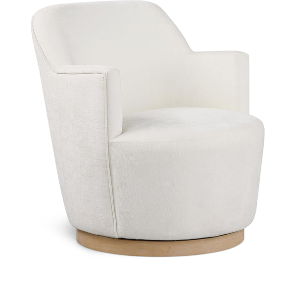Meridian Clarita Cream Chenille Fabric Swivel Accent Chair IMAGE 1