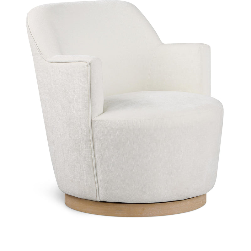 Meridian Clarita Cream Chenille Fabric Swivel Accent Chair IMAGE 1