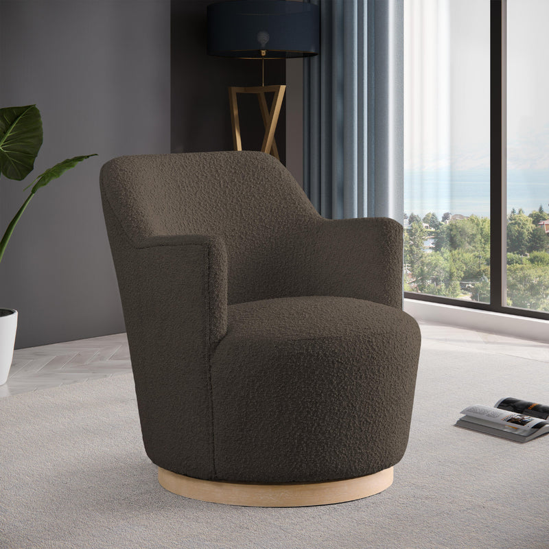 Meridian Clarita Brown Boucle Fabric Swivel Accent Chair IMAGE 2