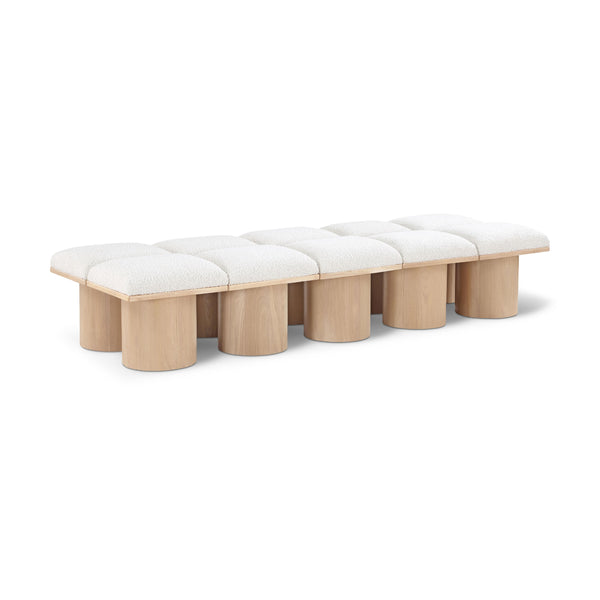 Meridian Pavilion Cream Boucle Fabric Bench IMAGE 1