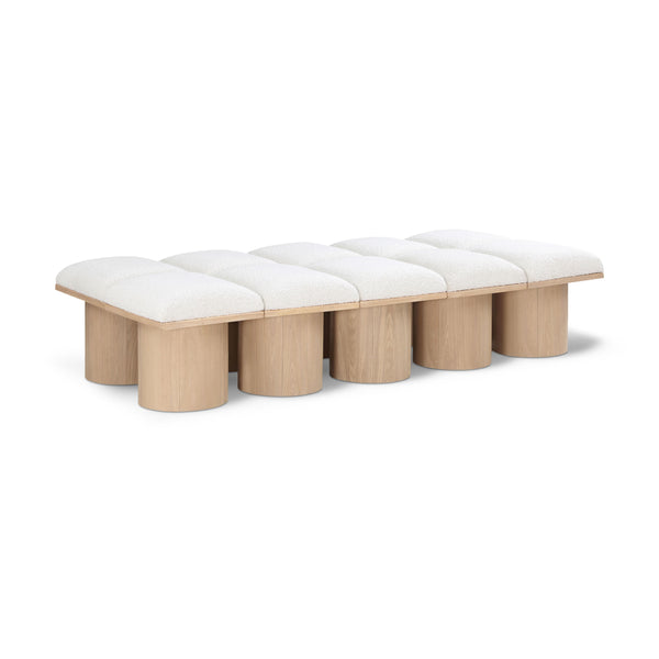 Meridian Pavilion Cream Boucle Fabric Bench IMAGE 1
