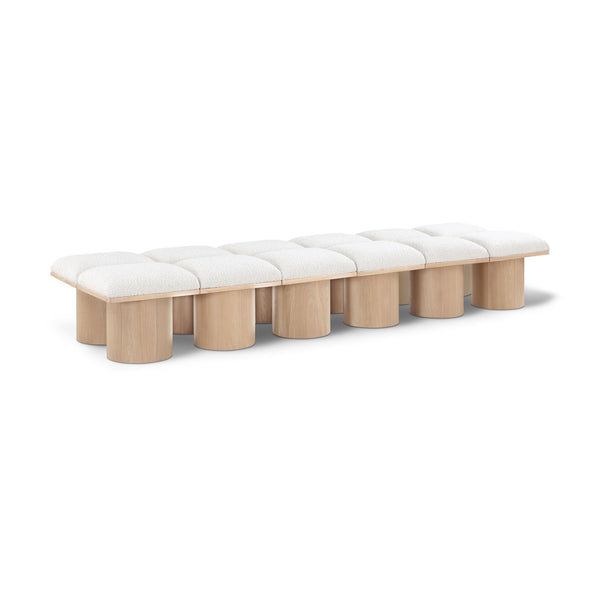 Meridian Pavilion Cream Boucle Fabric Bench IMAGE 1