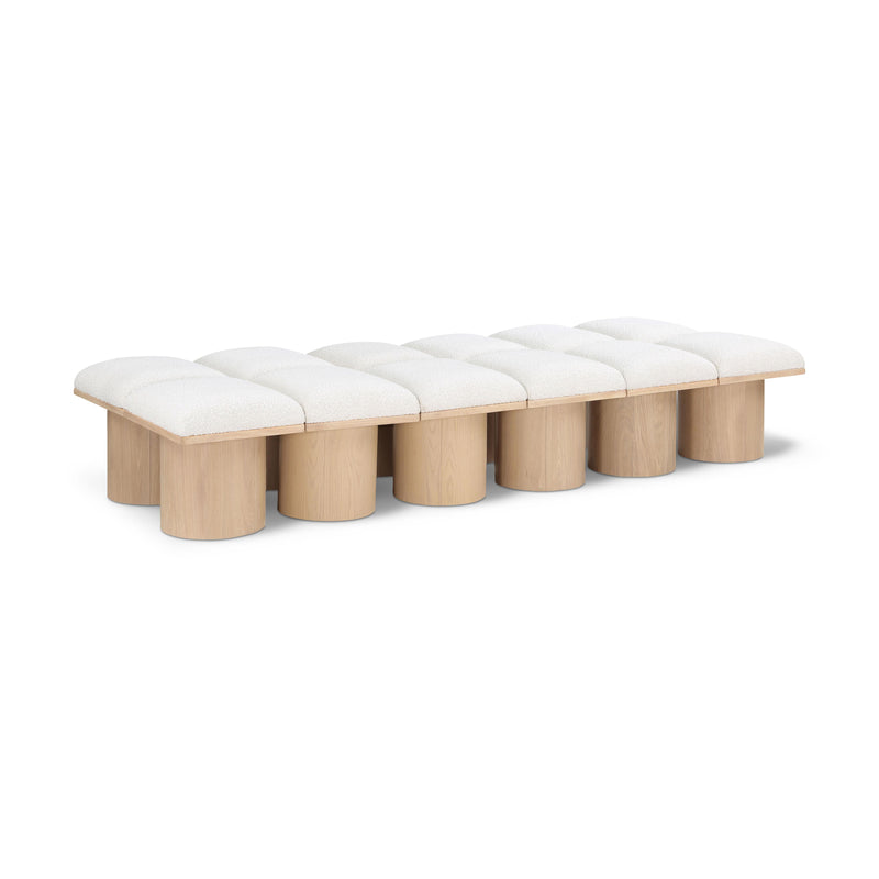 Meridian Pavilion Cream Boucle Fabric Bench IMAGE 1