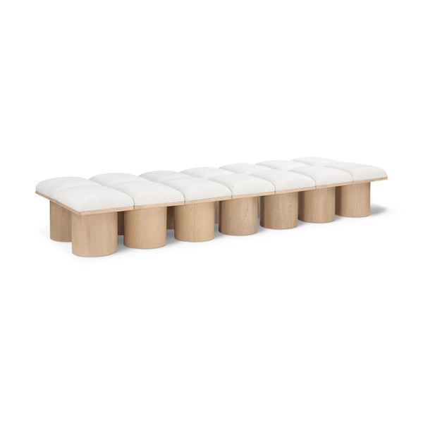 Meridian Pavilion Cream Boucle Fabric Bench IMAGE 1