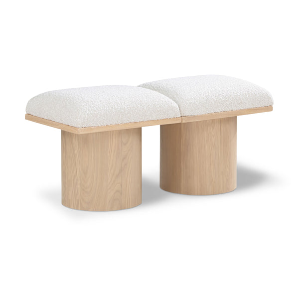 Meridian Pavilion Cream Boucle Fabric Bench IMAGE 1