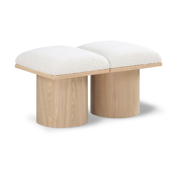 Meridian Pavilion Cream Boucle Fabric Bench IMAGE 1