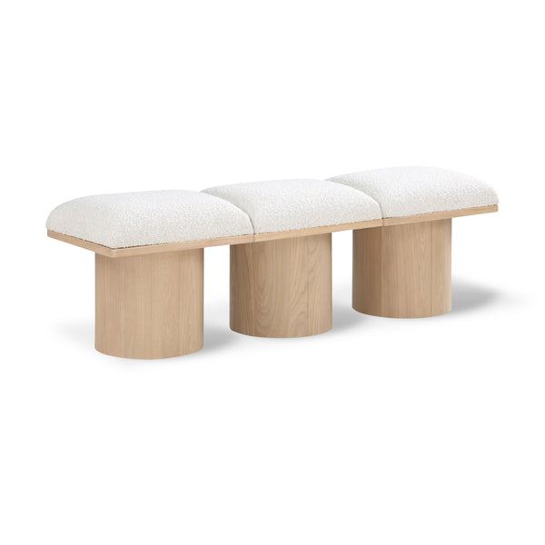 Meridian Pavilion Cream Boucle Fabric Bench IMAGE 1