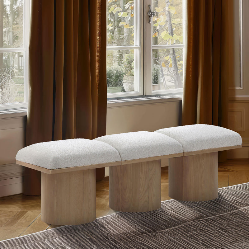 Meridian Pavilion Cream Boucle Fabric Bench IMAGE 2