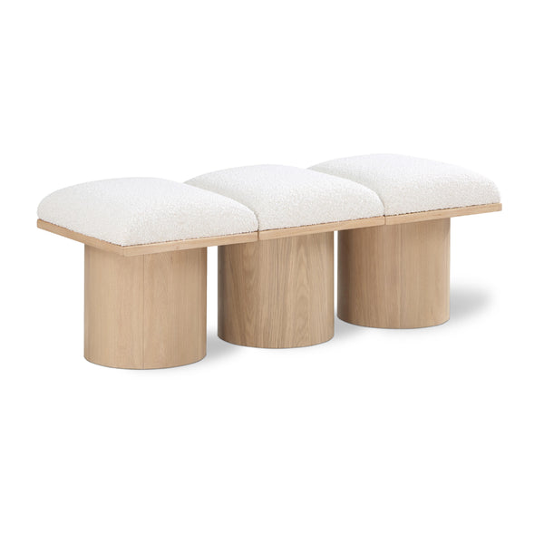Meridian Pavilion Cream Boucle Fabric Bench IMAGE 1