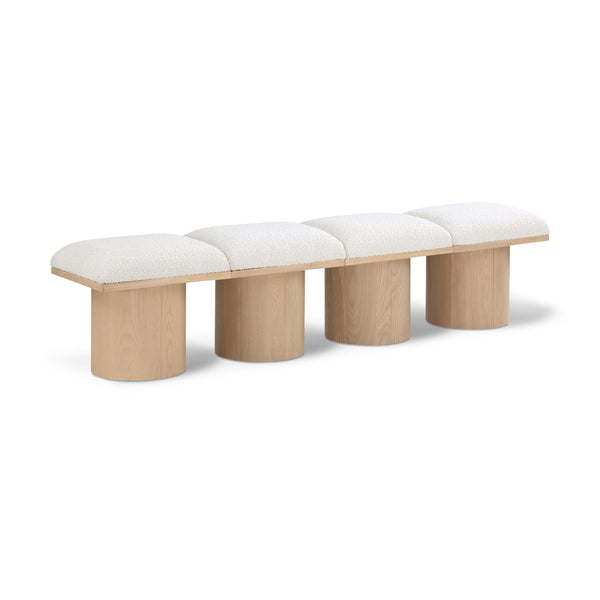 Meridian Pavilion Cream Boucle Fabric Bench IMAGE 1