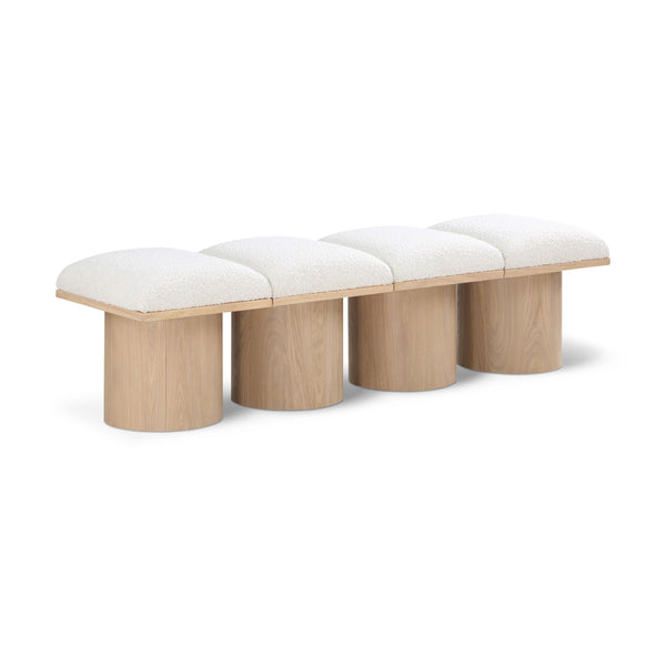 Meridian Pavilion Cream Boucle Fabric Bench IMAGE 1