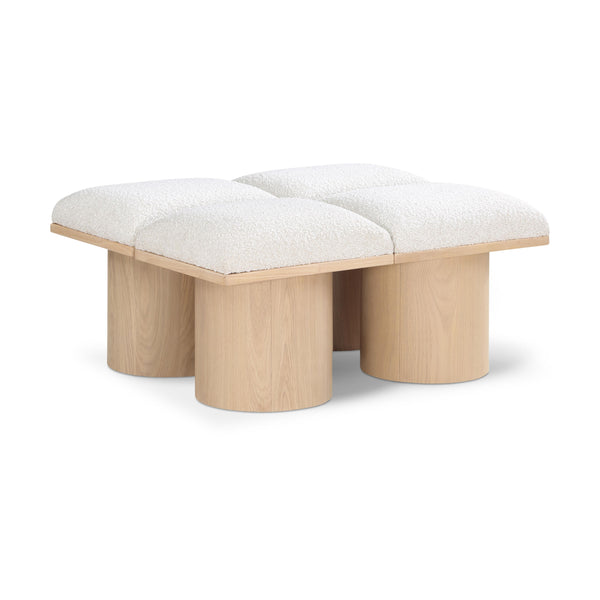 Meridian Pavilion Cream Boucle Fabric Bench IMAGE 1
