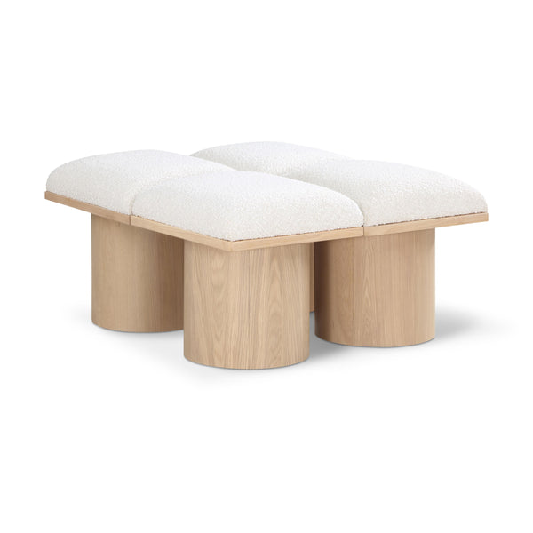Meridian Pavilion Cream Boucle Fabric Bench IMAGE 1