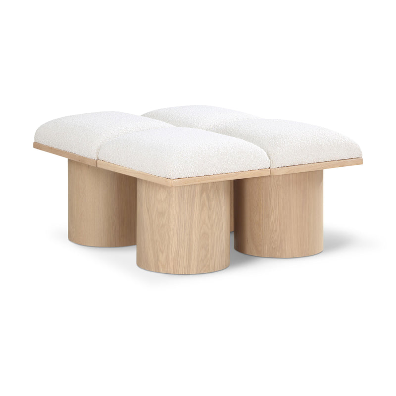 Meridian Pavilion Cream Boucle Fabric Bench IMAGE 1