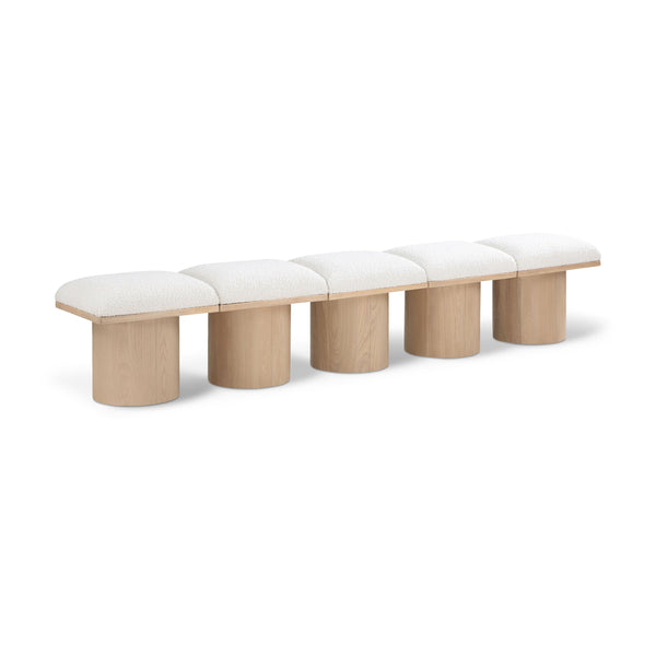 Meridian Pavilion Cream Boucle Fabric Bench IMAGE 1
