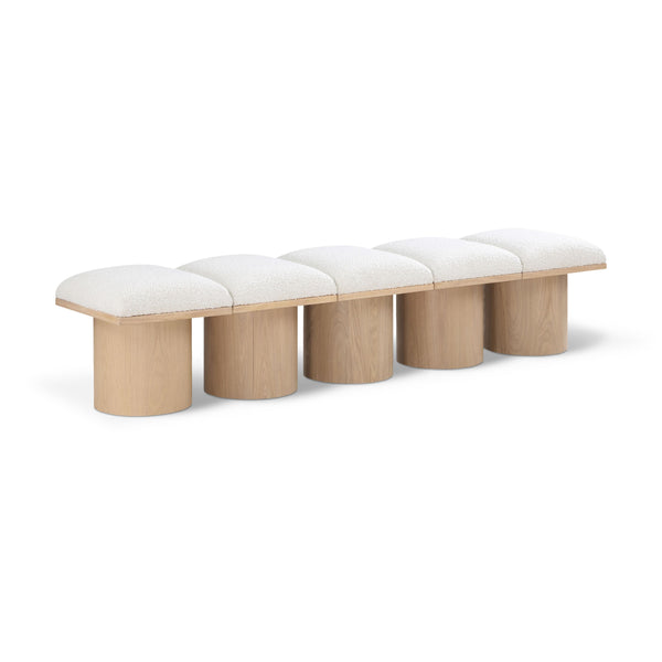Meridian Pavilion Cream Boucle Fabric Bench IMAGE 1