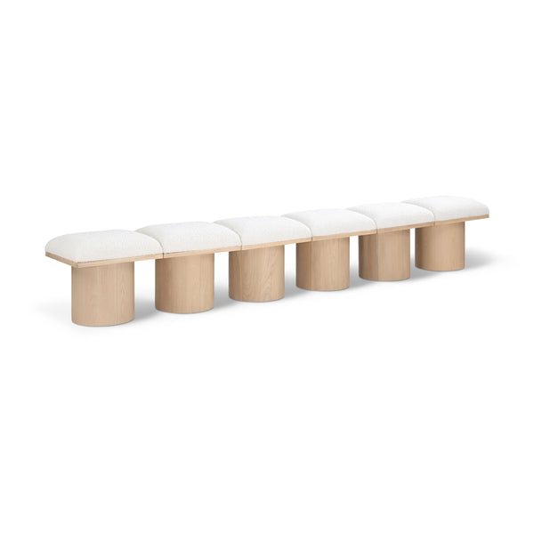 Meridian Pavilion Cream Boucle Fabric Bench IMAGE 1