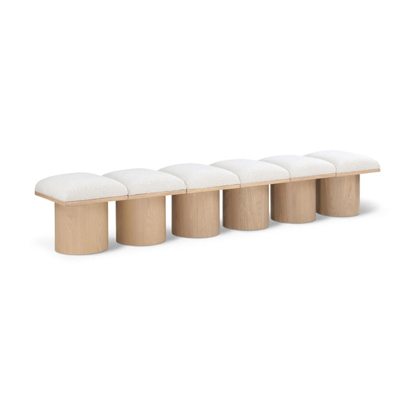 Meridian Pavilion Cream Boucle Fabric Bench IMAGE 1
