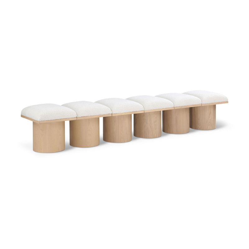 Meridian Pavilion Cream Boucle Fabric Bench IMAGE 1