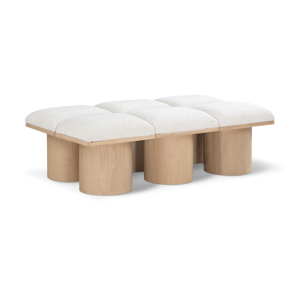 Meridian Pavilion Cream Boucle Fabric Bench IMAGE 1