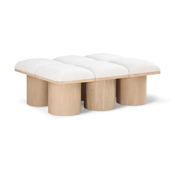 Meridian Pavilion Cream Boucle Fabric Bench IMAGE 1