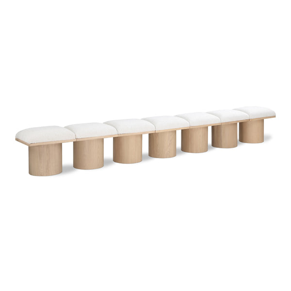 Meridian Pavilion Cream Boucle Fabric Bench IMAGE 1