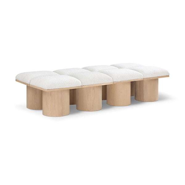 Meridian Pavilion Cream Boucle Fabric Bench IMAGE 1