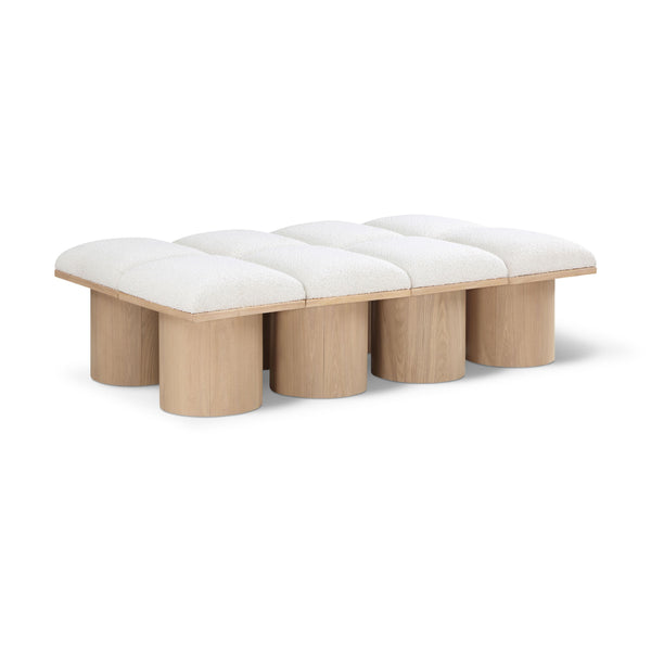 Meridian Pavilion Cream Boucle Fabric Bench IMAGE 1