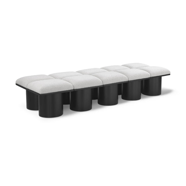 Meridian Pavilion Cream Boucle Fabric Bench IMAGE 1