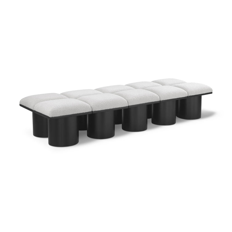 Meridian Pavilion Cream Boucle Fabric Bench IMAGE 1