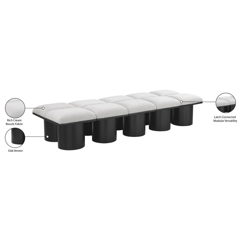 Meridian Pavilion Cream Boucle Fabric Bench IMAGE 6
