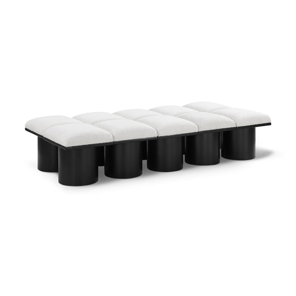Meridian Pavilion Cream Boucle Fabric Bench IMAGE 1