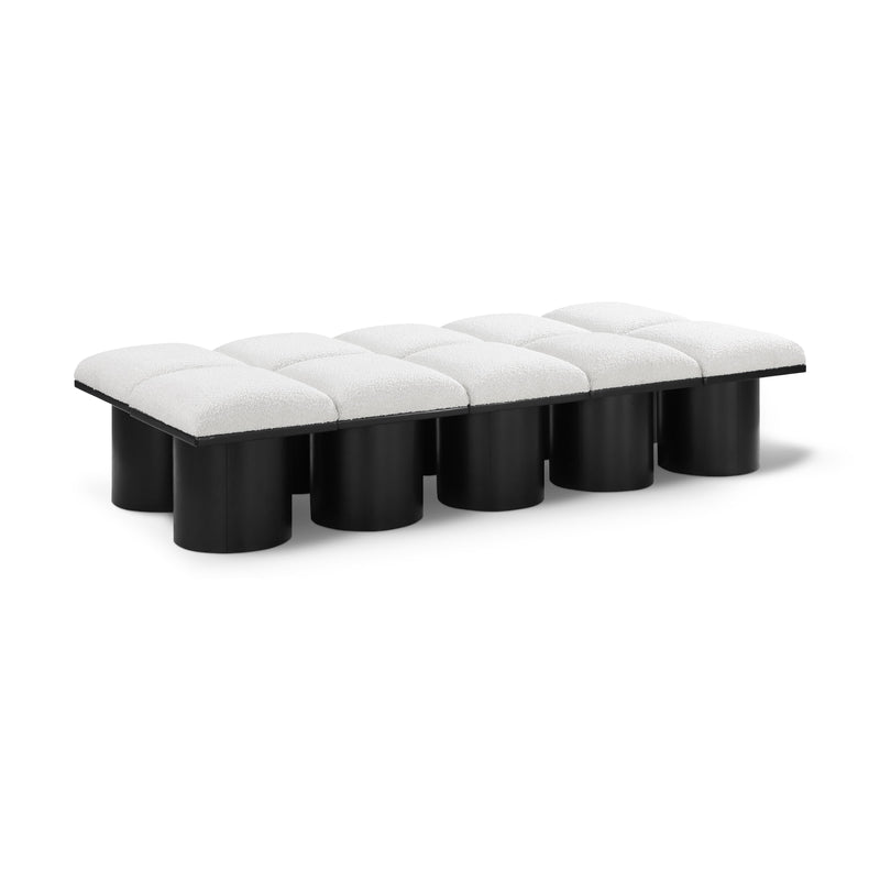 Meridian Pavilion Cream Boucle Fabric Bench IMAGE 1