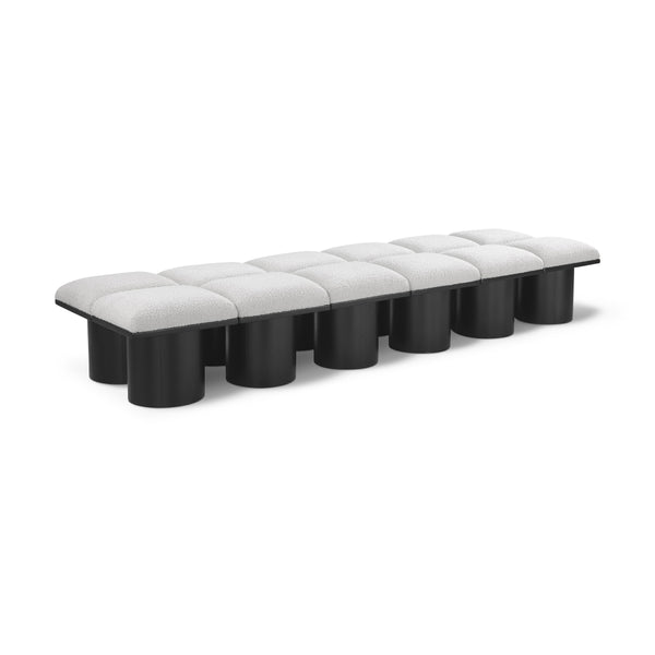 Meridian Pavilion Cream Boucle Fabric Bench IMAGE 1