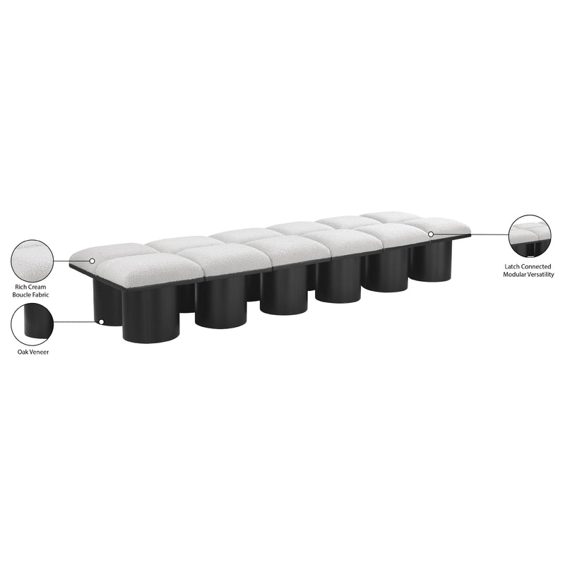 Meridian Pavilion Cream Boucle Fabric Bench IMAGE 6