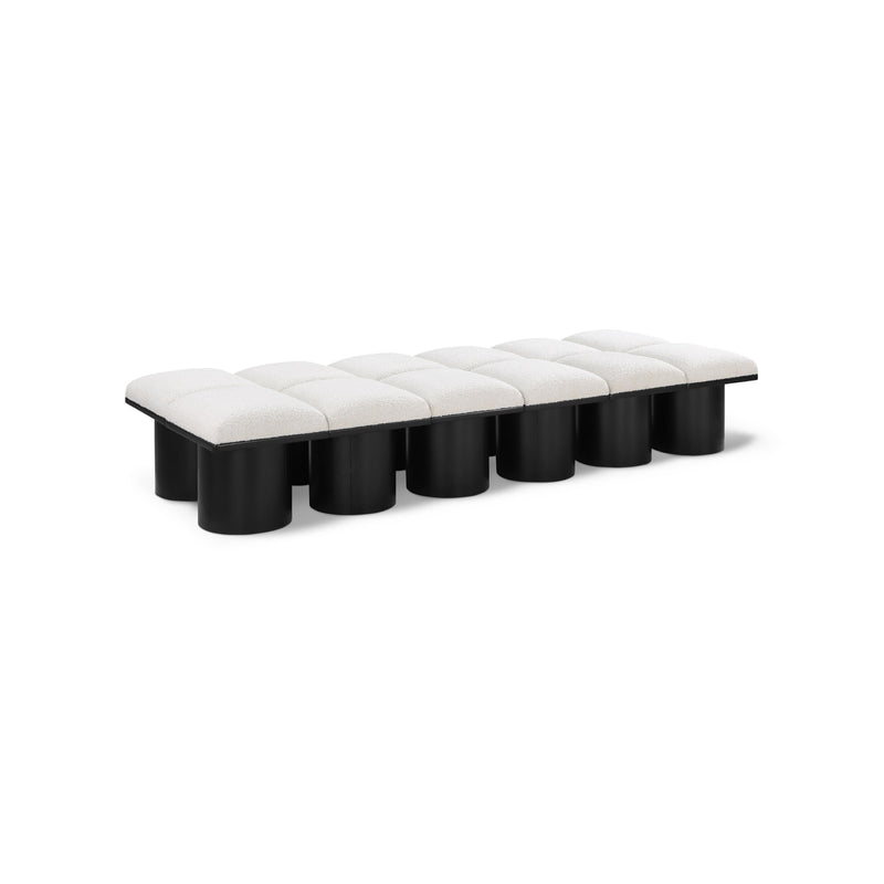 Meridian Pavilion Cream Boucle Fabric Bench IMAGE 1