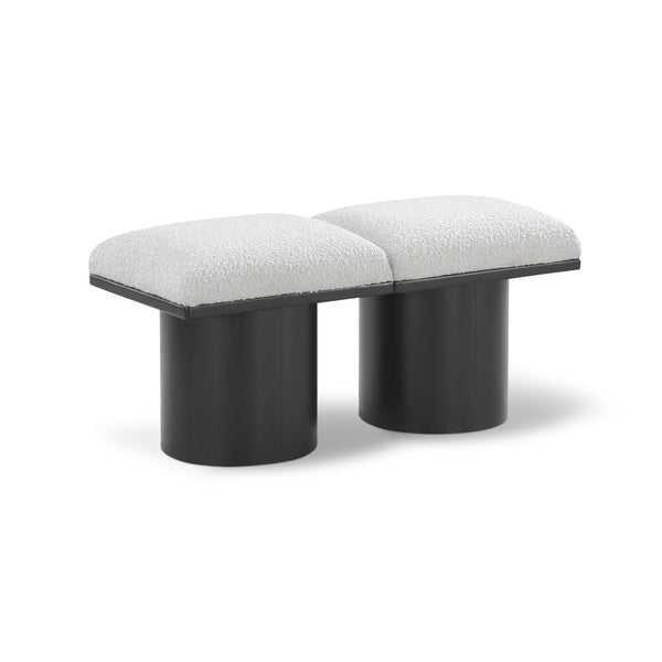 Meridian Pavilion Cream Boucle Fabric Bench IMAGE 1