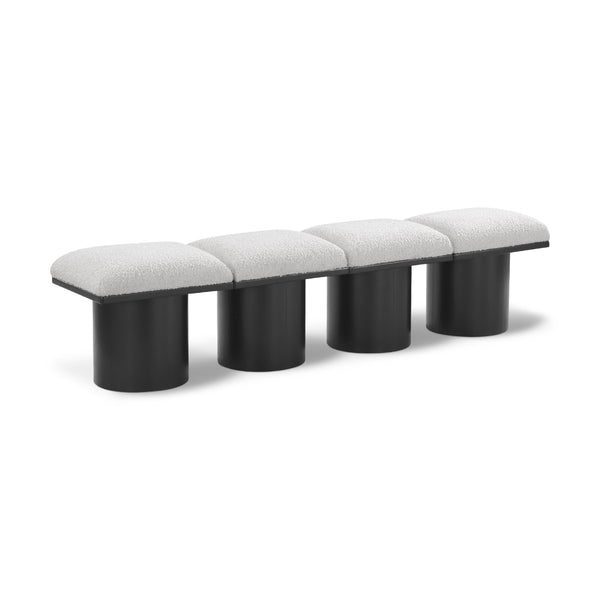 Meridian Pavilion Cream Boucle Fabric Bench IMAGE 1