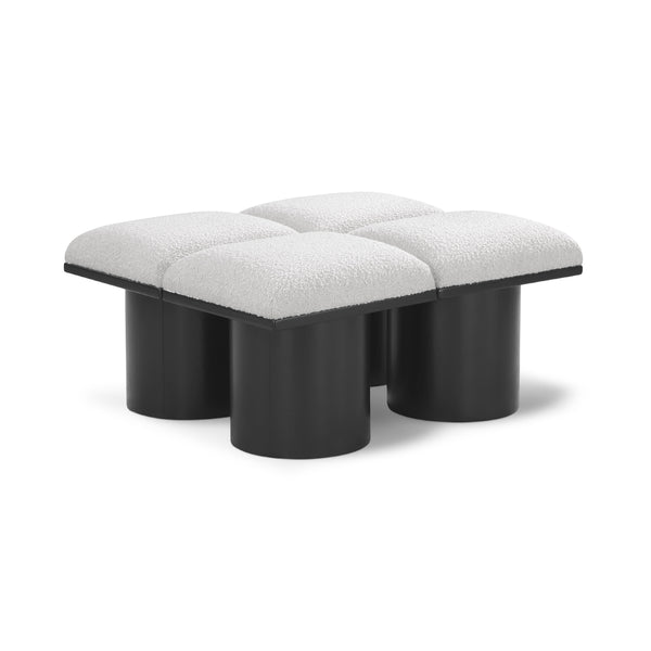 Meridian Pavilion Cream Boucle Fabric Bench IMAGE 1