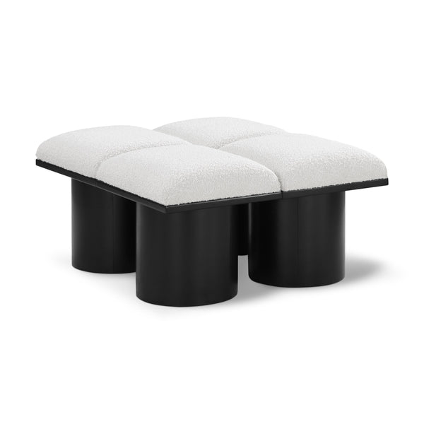 Meridian Pavilion Cream Boucle Fabric Bench IMAGE 1