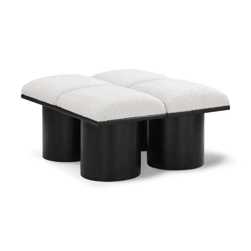 Meridian Pavilion Cream Boucle Fabric Bench IMAGE 1