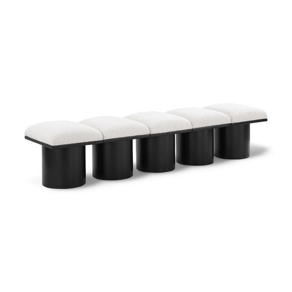 Meridian Pavilion Cream Boucle Fabric Bench IMAGE 1