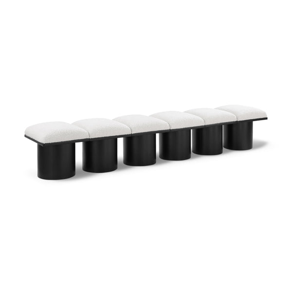 Meridian Pavilion Cream Boucle Fabric Bench IMAGE 1