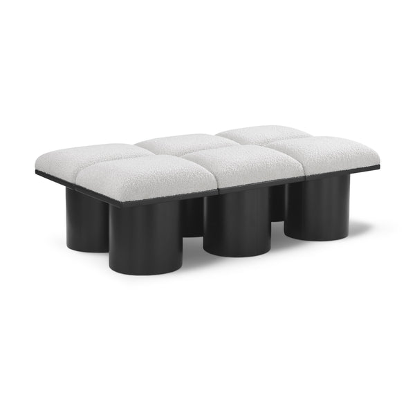 Meridian Pavilion Cream Boucle Fabric Bench IMAGE 1