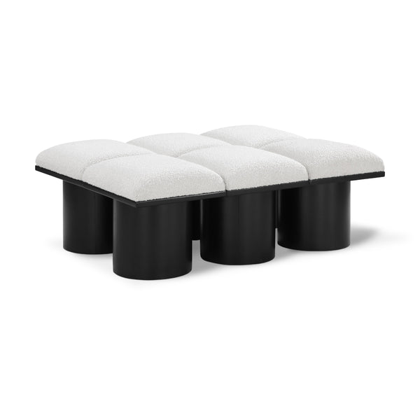 Meridian Pavilion Cream Boucle Fabric Bench IMAGE 1