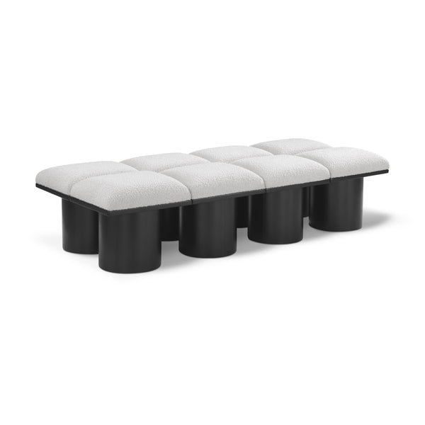 Meridian Pavilion Cream Boucle Fabric Bench IMAGE 1