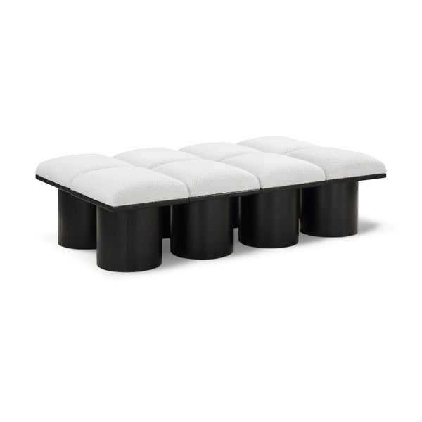 Meridian Pavilion Cream Boucle Fabric Bench IMAGE 1